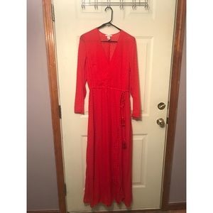 Long red patterned H&M dress
